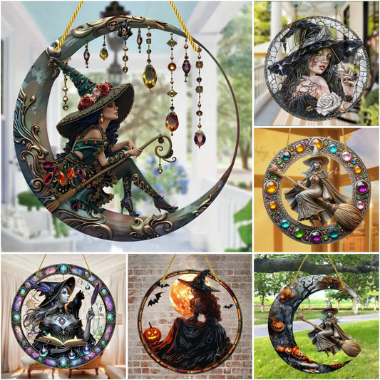 Magic Moonlit Witch & Broom Suncatcher