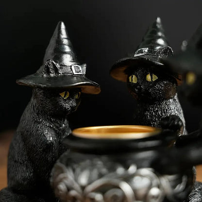 Halloween Witches Cat Cauldron Tea Light Holder