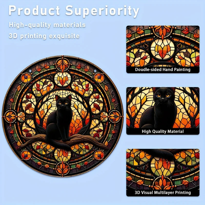 Halloween Black Cat Moonlight Window Hanging