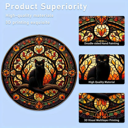 Halloween Black Cat Moonlight Window Hanging