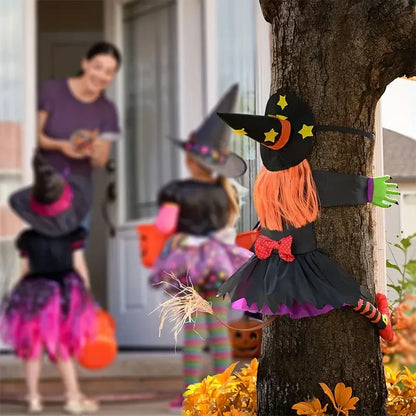 Halloween Orange Hair Witch Climbing Tree
