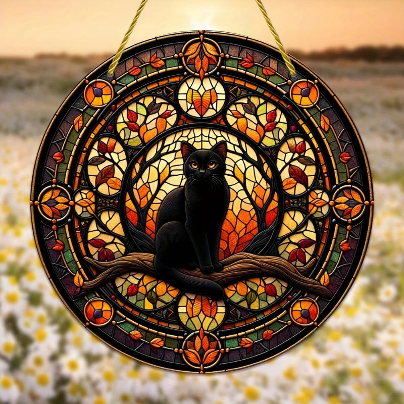 Halloween Black Cat Moonlight Window Hanging
