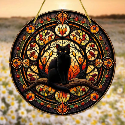 Halloween Black Cat Moonlight Window Hanging