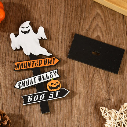 Halloween Wooden Pumpkin Ghost Ornament