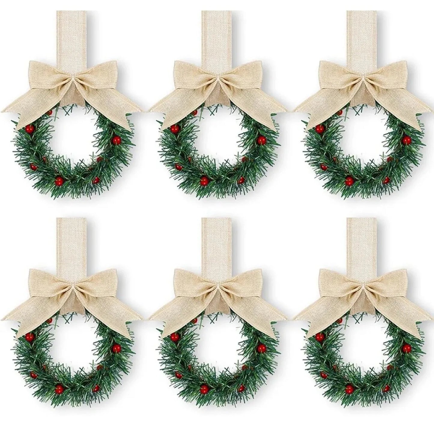 Mini Christmas Wreaths for Cabinets (6 pcs)