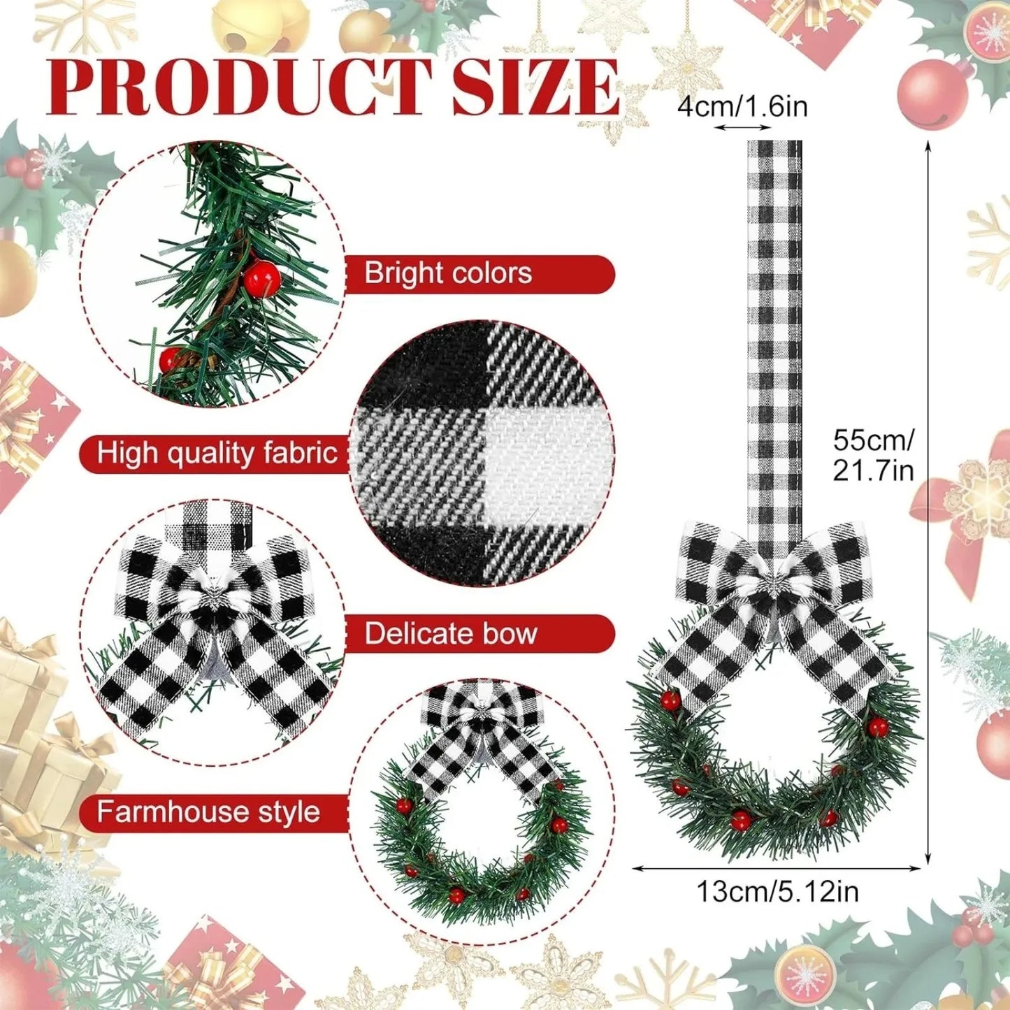 Mini Christmas Wreaths for Cabinets (6 pcs)